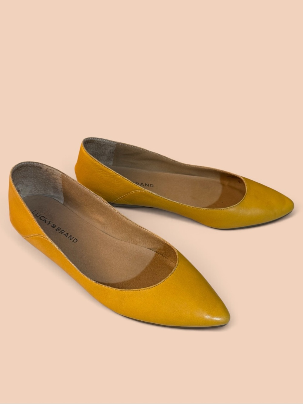 Lucky Brand (size 7.5) Mustard Yellow Leather Pointed Toe Ballet Flats - Picture 5 of 6